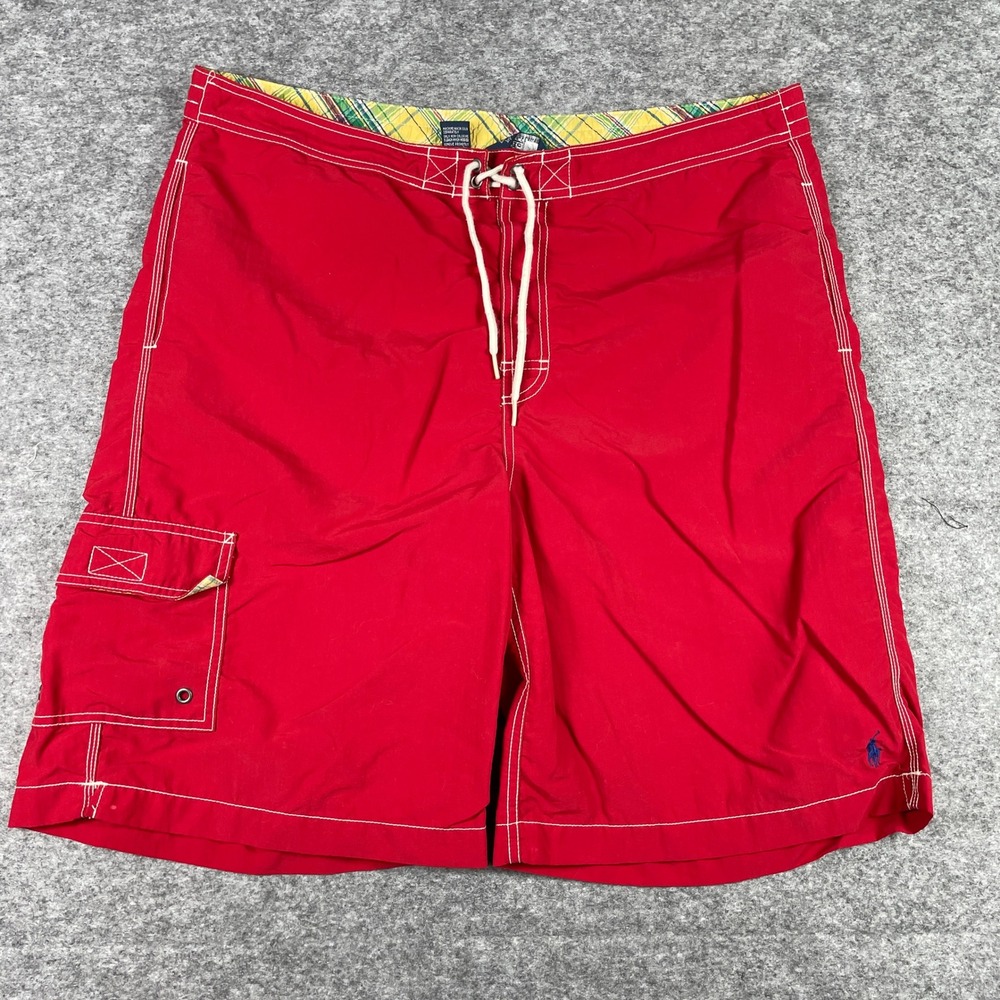 Polo Ralph Lauren Swim Trunks Mens XL Red Board Shorts Cargo Pocket Mesh Lined